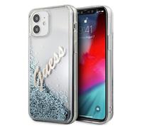Custodia Guess Glitter Vintage Script per iPhone 12 mini, blu - Nouvo