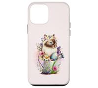 Custodia per iPhone 12 mini Happy Easter Cat Easter Tea Cup Coffee Cat Siamese Floral