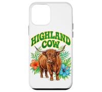 Custodia per iPhone 12 mini Highland Cow Groovy Floreale Acquerello Boho Highland Cow