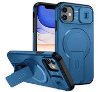 custodia per iPhone 12 Mini/iPhone 13 Mini con ring stand magnetico, cover militare antiurto con protezione fotocamera scorrevole compatible with MagSafe ricarica wireless blu