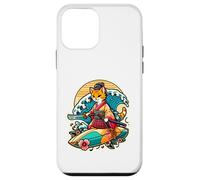 Custodia per iPhone 12 mini Japanese Samurai Cat Retro Ginger Tabby Cat Surfing
