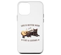 Custodia per iPhone 12 mini Life is Better With Cats And Guitars Black Cat Guitarist