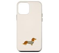 Custodia per iPhone 12 mini Maglione A Righe Marrone & Crema Bassotto A Pelo Lungo