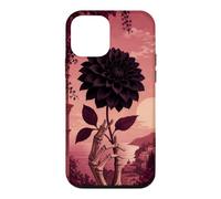 Custodia per iPhone 12 mini Mano scheletro che tiene una dalia nera