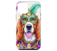 Custodia per iPhone 12 mini Maschera per cani American English Coonhound, perline, modello Mardi Gras