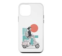 Custodia per iPhone 12 mini Monopattino in stile anime per ragazze Red Sun Teal Retro Ride Art