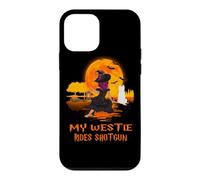 Custodia per iPhone 12 mini My Westie Rides Shotgun Dog Witch Funny Halloween Costume
