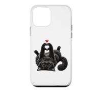 Custodia per iPhone 12 mini Opera d'arte con gatto nero a forma di cuore con zampe, carino, felino, amore, amanti degli animali