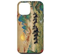 Custodia per iPhone 12 mini Paesaggio cinese vintage cavalli neri arte Feng Shui
