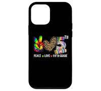 Custodia per iPhone 12 mini Peace Love 5th Grade, Leopard Tie Dye Pencil Design Teacher