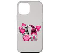 Custodia per iPhone 12 mini Pink Buffalo Plaid And Heart Balloons Valentine's Gnome