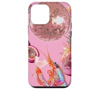 Custodia per iPhone 12 mini Pink Preppy Disco Ball Gamberetti Martini Cocktail Estate Divertente
