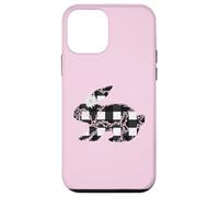 Custodia per iPhone 12 mini Plaid Bunny Easter Rabbit Black & White Flower Bunny Floral