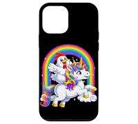 Custodia per iPhone 12 mini Pollo che cavalca unicorno, simpatica fantasia, amante degli unicorni arcobaleno
