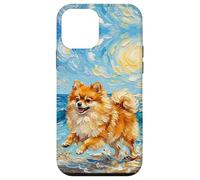 Custodia per iPhone 12 mini Pomerania Starry Night Dog at the Beach Opera d'arte