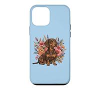 Custodia per iPhone 12 mini Retro Vintage Flowers Floral Brown Chocolate Dachshund Lover