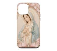 Custodia per iPhone 12 mini Rosario floreale con preghiera della Vergine Maria pastello
