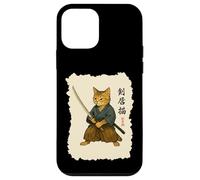 Custodia per iPhone 12 mini Samurai Cat Warrior Arte Giapponese Feline Katana Lettere Ninja