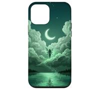 Custodia per iPhone 12 mini Silhouette di fata del lago Stardust con fantasia color smeraldo chiaro di luna