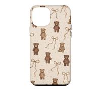 Custodia per iPhone 12 mini Simpatici orsi marroni con fiocchi estetici e stelle su beige