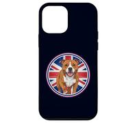 Custodia per iPhone 12 mini simpatico divertente Staffordshire Bull terrier cane bandiera britannica