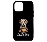 Custodia per iPhone 12 mini Sip Sit Stay Dog Coffee Lover Puppy Cafe