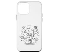 Custodia per iPhone 12 mini Sorridente delfino esploratore cosmico con pianeti e stelle