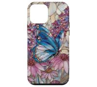 Custodia per iPhone 12 mini Stained Glass Inspired Butterflies Purple and Blue Floral Ar