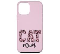 Custodia per iPhone 12 mini Super cute per i fan dei felini, stampa leopardata rosa, gatto mamma