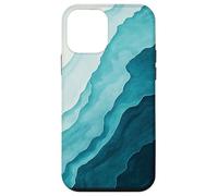 Custodia per iPhone 12 mini Teal Acquerello Ocean Waves Astratto Costiera Arte Minimale