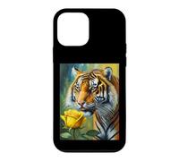 Custodia per iPhone 12 mini Tiger Sniffing a Yellow Rose Illustration Graphic Design