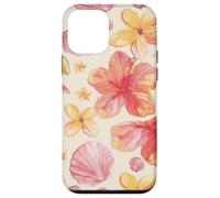 Custodia per iPhone 12 mini Tropical Hibiscus Seashells Summer Floral Pattern