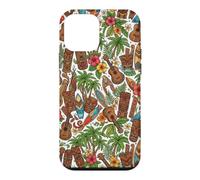 Custodia per iPhone 12 mini Ukulele Tiki hawaiano con fiori di ibisco e palma