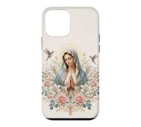 Custodia per iPhone 12 mini Vergine Maria Floreale Preghiera Arte con Gigli e Colibrì
