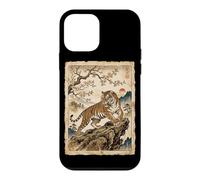 Custodia per iPhone 12 mini Vintage giapponese Tiger Cherry Blossom Arte asiatica tradizionale