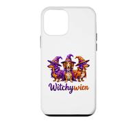 Custodia per iPhone 12 mini Witchy Halloween WitchyWien Dachshund Dogs In Witch Hat