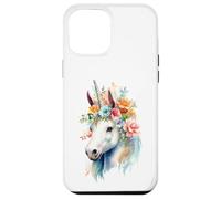 Custodia per iPhone 12 Pro Max Acquarello etereo Unicorno Floreale Testa Fantasy Art