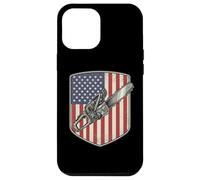 Custodia per iPhone 12 Pro Max Bandiera americana Chainsaw Logger Arboricoltore Lumberjack USA Retro
