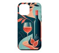 Custodia per iPhone 12 Pro Max Bicchiere di vino accanto a una bottiglia senza etichetta e fichi