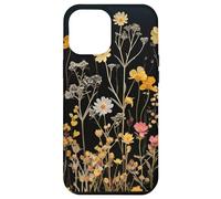 Custodia per iPhone 12 Pro Max Black Boho Aesthetic Mixed Flowers Pressed Flower