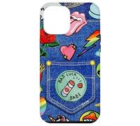 Custodia per iPhone 12 Pro Max Blue Denim Patch Pattern Bad Luck Babe 90s Design Estetico