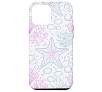 Custodia per iPhone 12 Pro Max Blue Pink Starfish Shell Coral Ocean Life and Beach Pattern