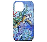 Custodia per iPhone 12 Pro Max Blue Sea Turtle in Corals Mosaic Art Ocean Theme