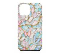 Custodia per iPhone 12 Pro Max Butterfly Pink White Blue Stained Art Stain Butterflies