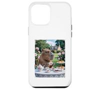 Custodia per iPhone 12 Pro Max Carino Capybara Sip Tea Rose Cup Cottagecore Floral Garden