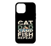 Custodia per iPhone 12 Pro Max Cat Dad Camp Fish Repeat divertente scena di campeggio
