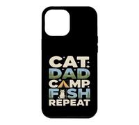 Custodia per iPhone 12 Pro Max Cat Dad Camp Fish Repeat divertente scena di campeggio