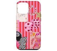 Custodia per iPhone 12 Pro Max Collage con 8 Lucky Lighting Bolt Star a forma di pallina rosa preppy a righe
