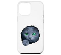 Custodia per iPhone 12 Pro Max Colpisce il gatto blu russo con gli occhi verdi che sbirciano attraverso