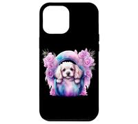 Custodia per iPhone 12 Pro Max Composizione di rose con adorabile abbigliamento per cuccioli di Spaniel bianco